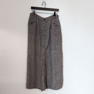 Flax Snap Button Midi Linen Skirt Brown L cottagecore bohemian casual summer